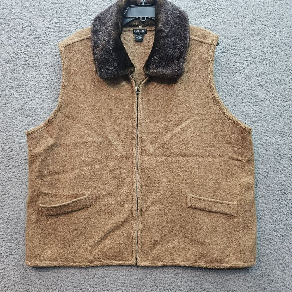 Tally-Ho Womens Wool Vest removable Faux Fur Collar Brown 2X Zip-Up